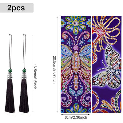 2Pcs Colorful Butterfly Leather Bookmark Diamond Painting Kits