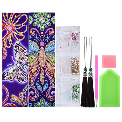 2Pcs Colorful Butterfly Leather Bookmark Diamond Painting Kits