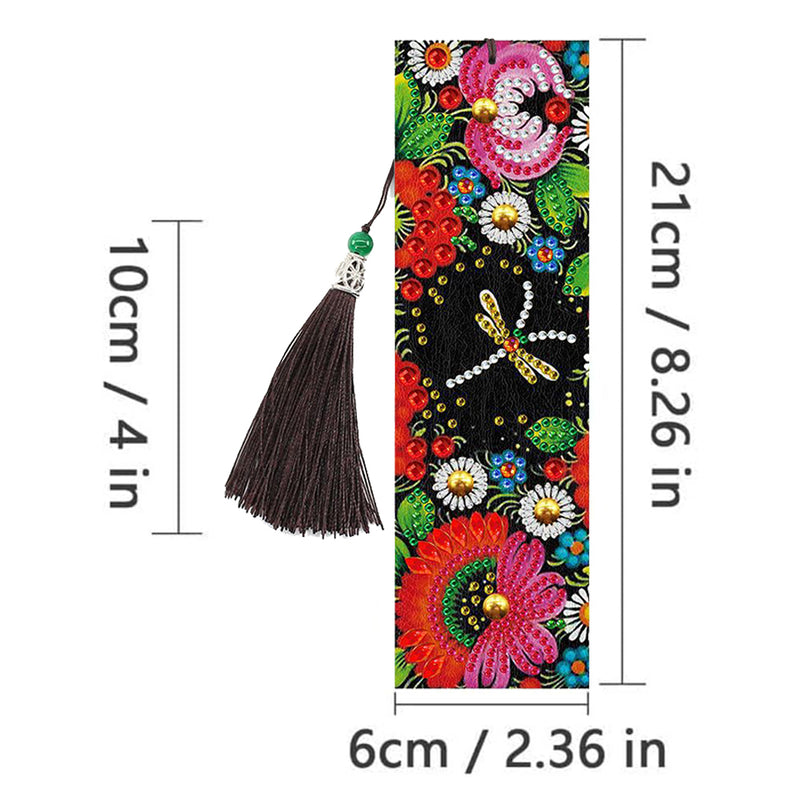 2Pcs Colorful Flowers Leather Bookmark Diamond Painting Kits