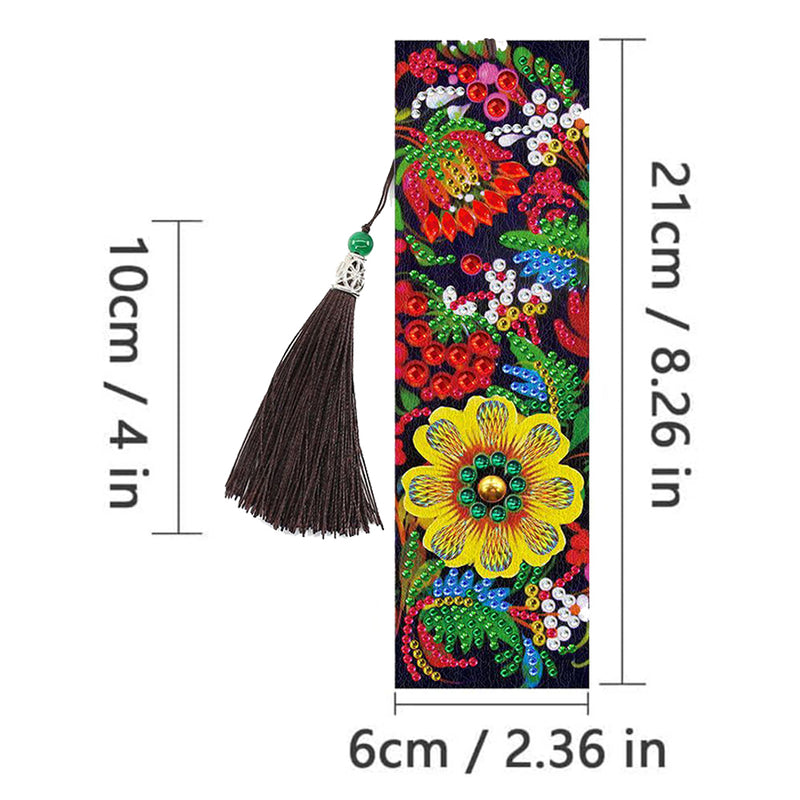 2Pcs Colorful Flowers Leather Bookmark Diamond Painting Kits