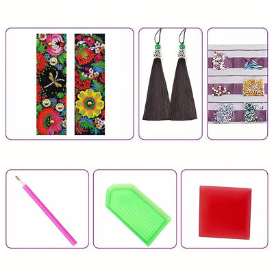 2Pcs Colorful Flowers Leather Bookmark Diamond Painting Kits