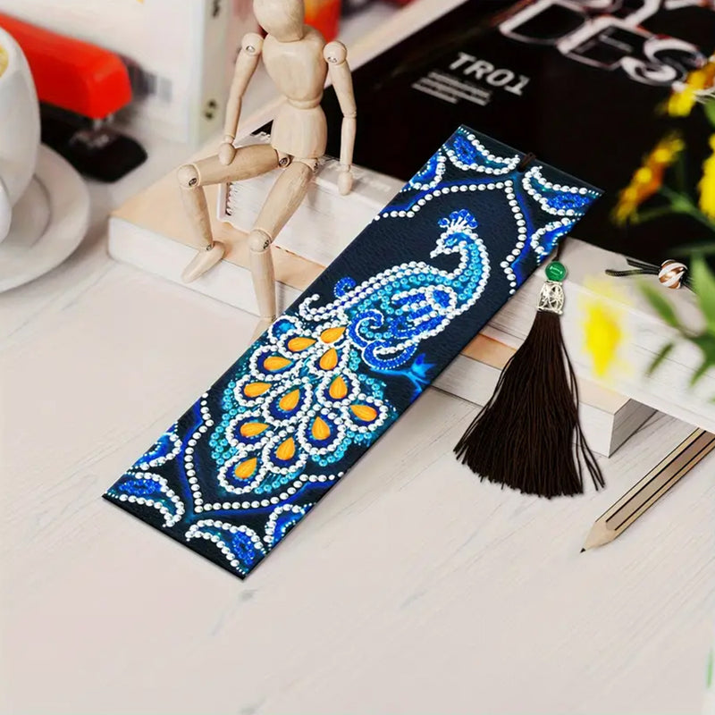 2Pcs Blue Peacock Leather Bookmark Diamond Painting Kits