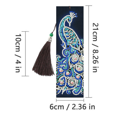 2Pcs Blue Peacock Leather Bookmark Diamond Painting Kits