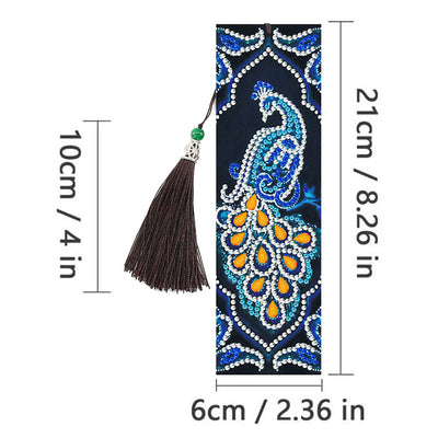 2Pcs Blue Peacock Leather Bookmark Diamond Painting Kits