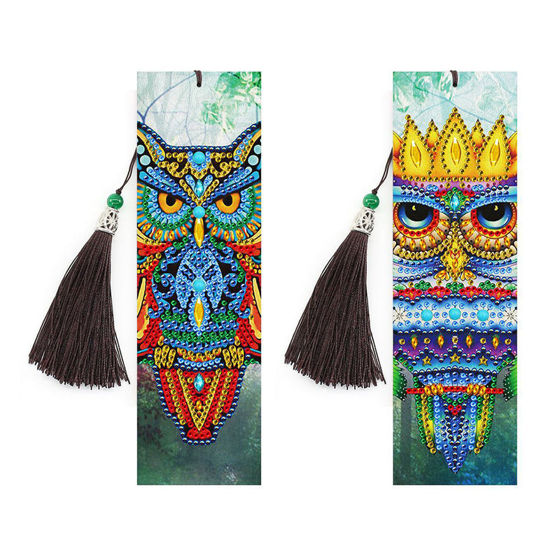 2Pcs Blue Owl Leather Bookmark Diamond Painting Kits