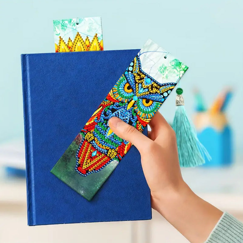 2Pcs Blue Owl Leather Bookmark Diamond Painting Kits