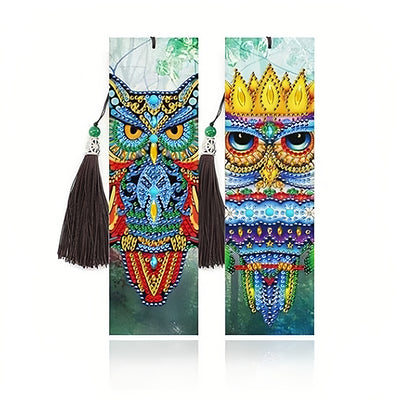 2Pcs Blue Owl Leather Bookmark Diamond Painting Kits