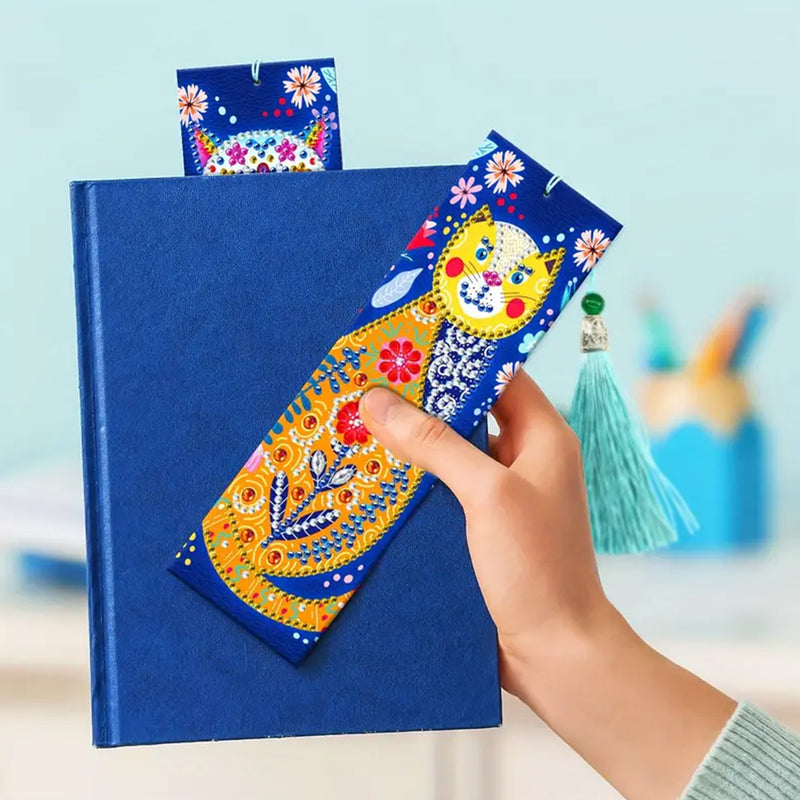 2Pcs Cartoon Cat Leather Bookmark Diamond Painting Kits