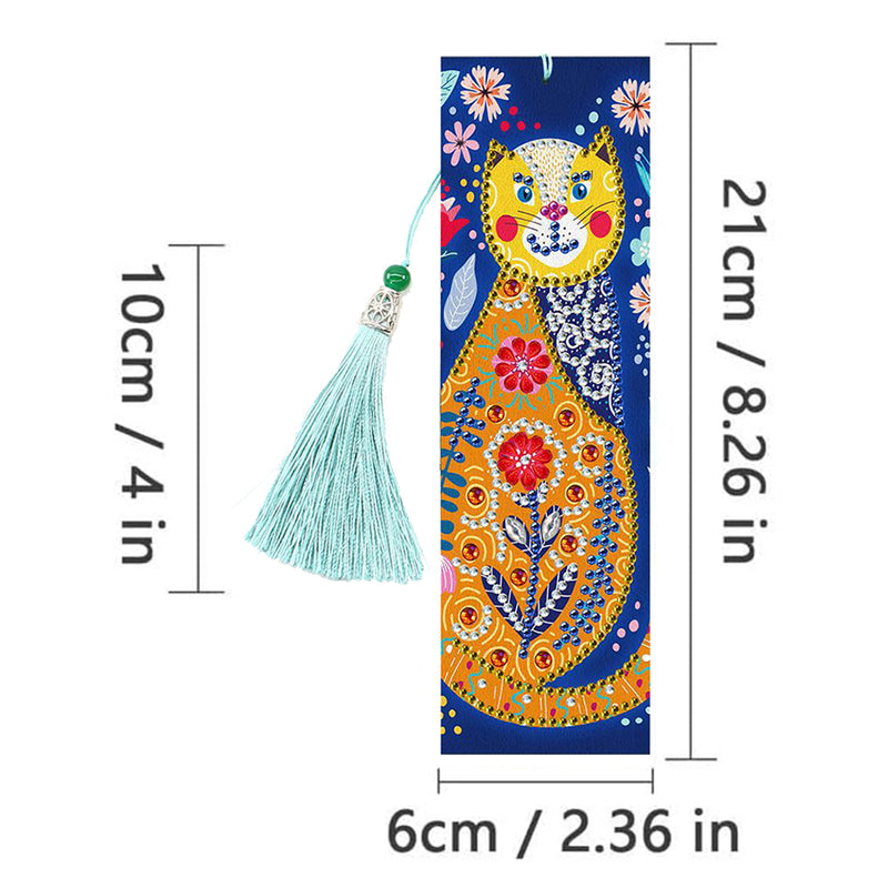 2Pcs Cartoon Cat Leather Bookmark Diamond Painting Kits