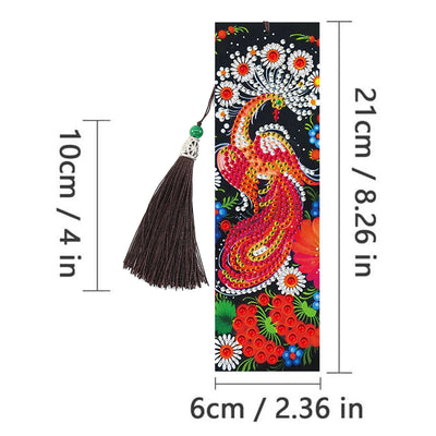 2Pcs Red Phoenix Leather Bookmark Diamond Painting Kits