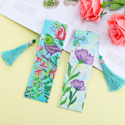 2Pcs Flower and Bird Leather Bookmark Diamond Painting Kits