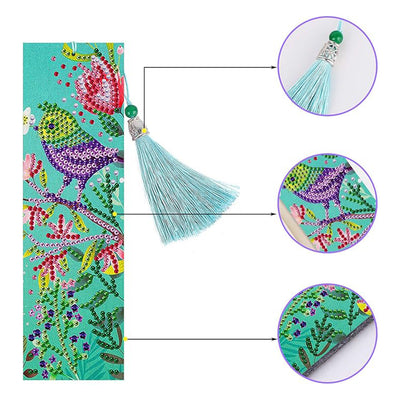 2Pcs Flower and Bird Leather Bookmark Diamond Painting Kits