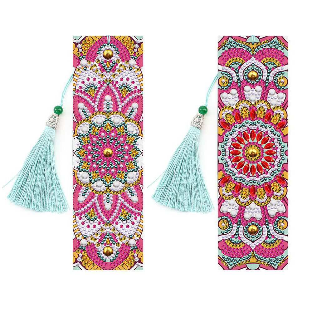 2Pcs Beautiful Red Mandala Leather Bookmark Diamond Painting Kits