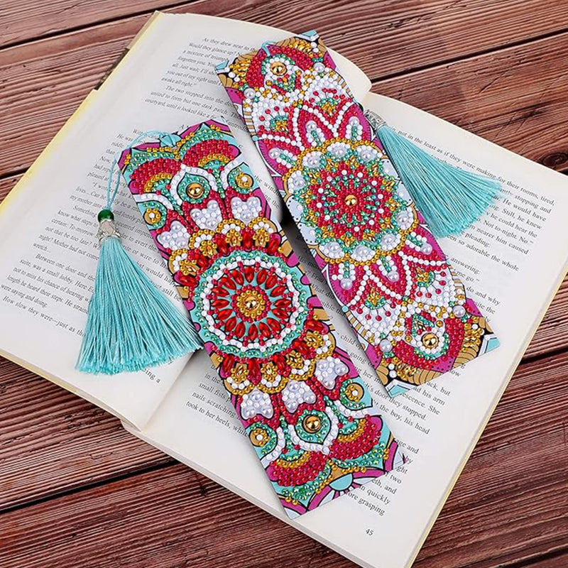 2Pcs Beautiful Red Mandala Leather Bookmark Diamond Painting Kits