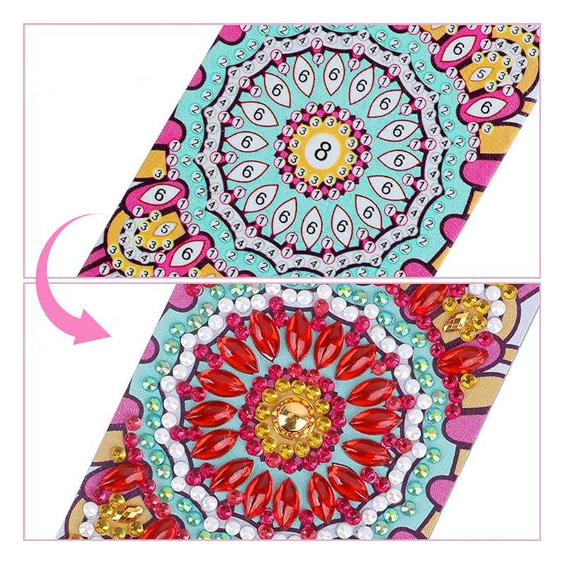 2Pcs Beautiful Red Mandala Leather Bookmark Diamond Painting Kits