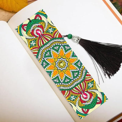 2Pcs Green and Yellow Mandala Leather Bookmark Diamond Painting Kits