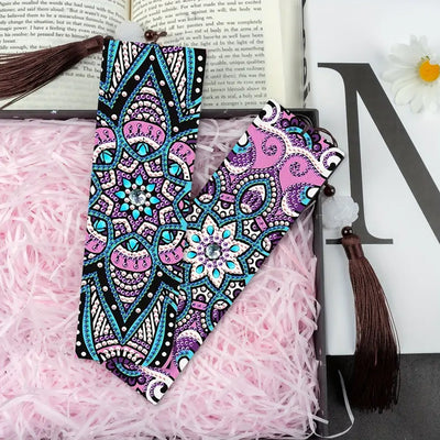 2Pcs Dazzling Mandala Leather Bookmark Diamond Painting Kits