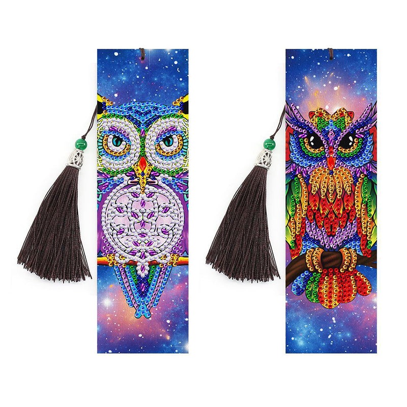 2Pcs Owl at Night Leather Bookmark Diamond Painting Kits