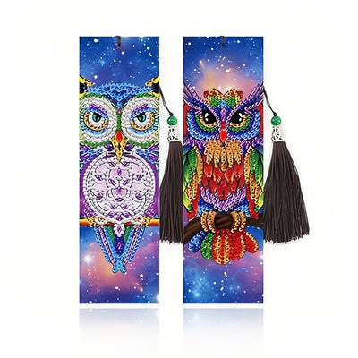 2Pcs Owl at Night Leather Bookmark Diamond Painting Kits