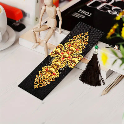 2Pcs Gold Cross Leather Bookmark Diamond Painting Kits