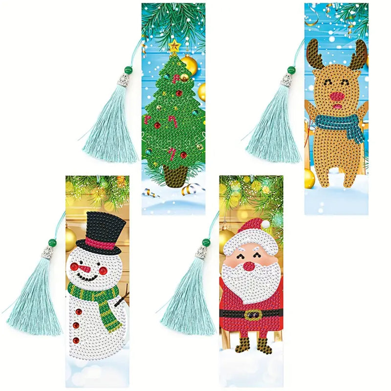 4Pcs Christmas Leather Bookmark Diamond Painting Kits