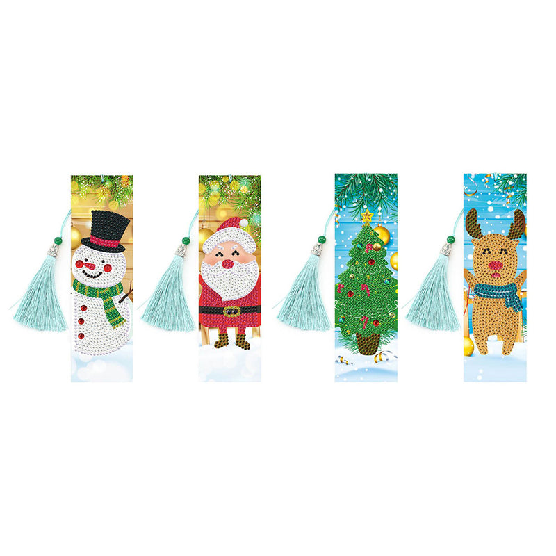 4Pcs Christmas Leather Bookmark Diamond Painting Kits