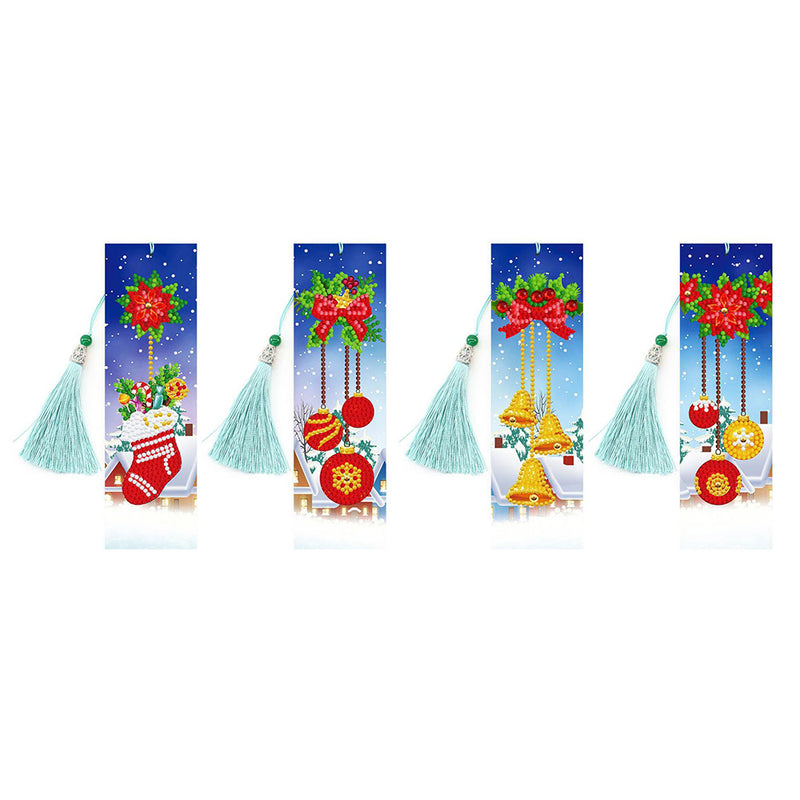 4Pcs Christmas Decorations Leather Bookmark Diamond Painting Kits