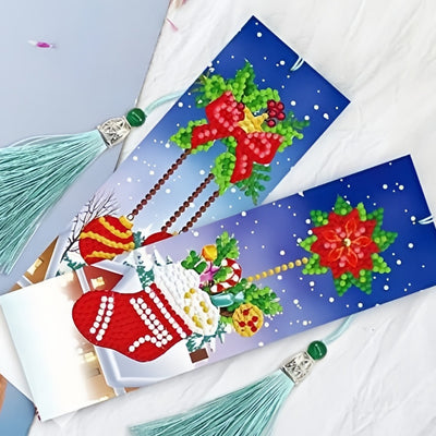 4Pcs Christmas Decorations Leather Bookmark Diamond Painting Kits