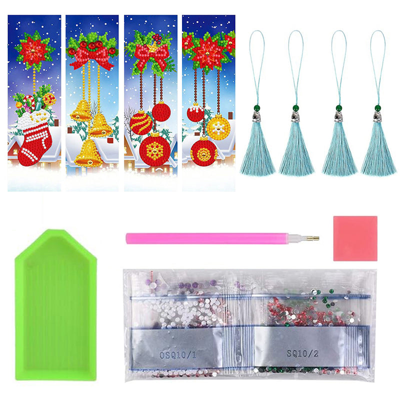 4Pcs Christmas Decorations Leather Bookmark Diamond Painting Kits