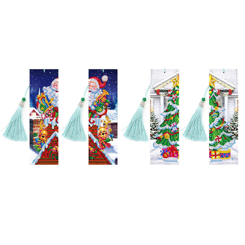 4Pcs Santa Claus and Christmas Tree Leather Bookmark Diamond Painting Kits