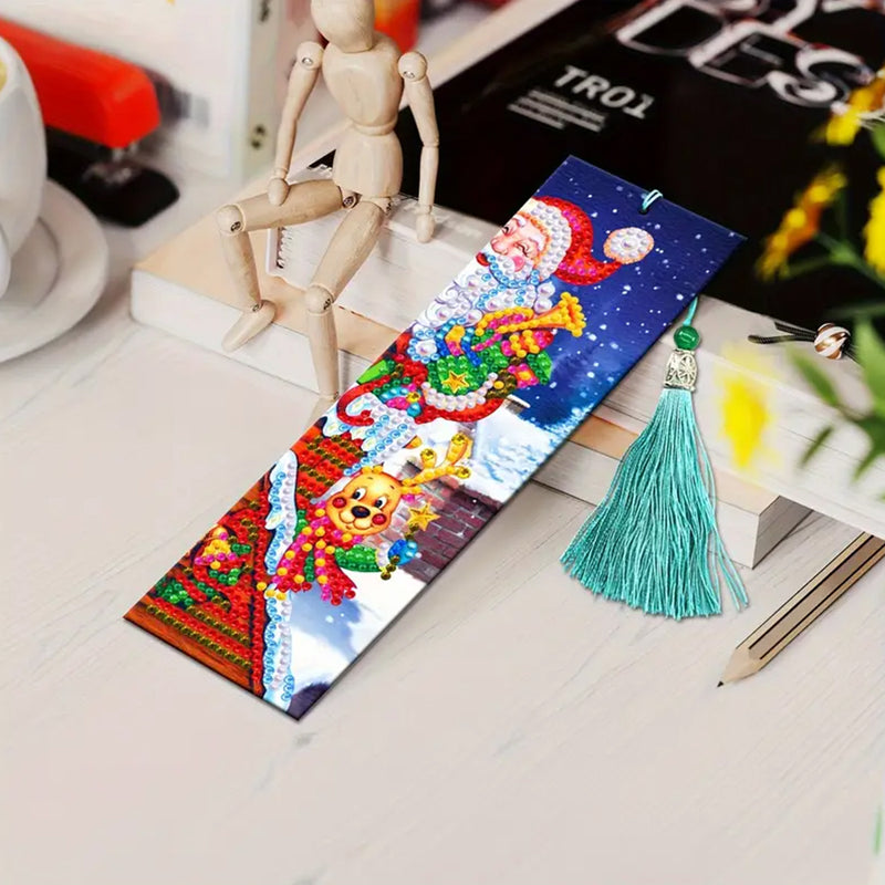 4Pcs Santa Claus and Christmas Tree Leather Bookmark Diamond Painting Kits