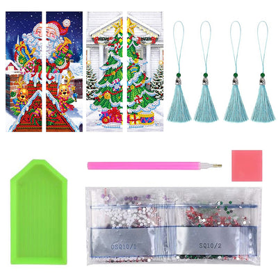 4Pcs Santa Claus and Christmas Tree Leather Bookmark Diamond Painting Kits