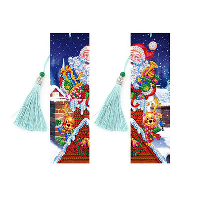 4Pcs Santa Claus and Christmas Tree Leather Bookmark Diamond Painting Kits