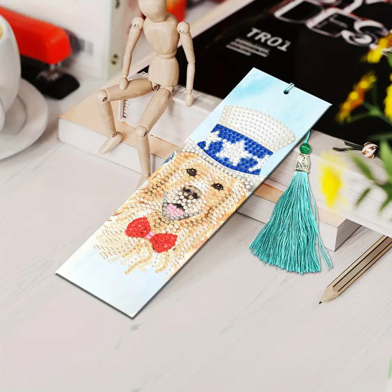 2Pcs American Independence Day Dog Leather Bookmark Diamond Painting Kits