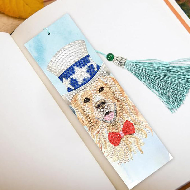 2Pcs American Independence Day Dog Leather Bookmark Diamond Painting Kits