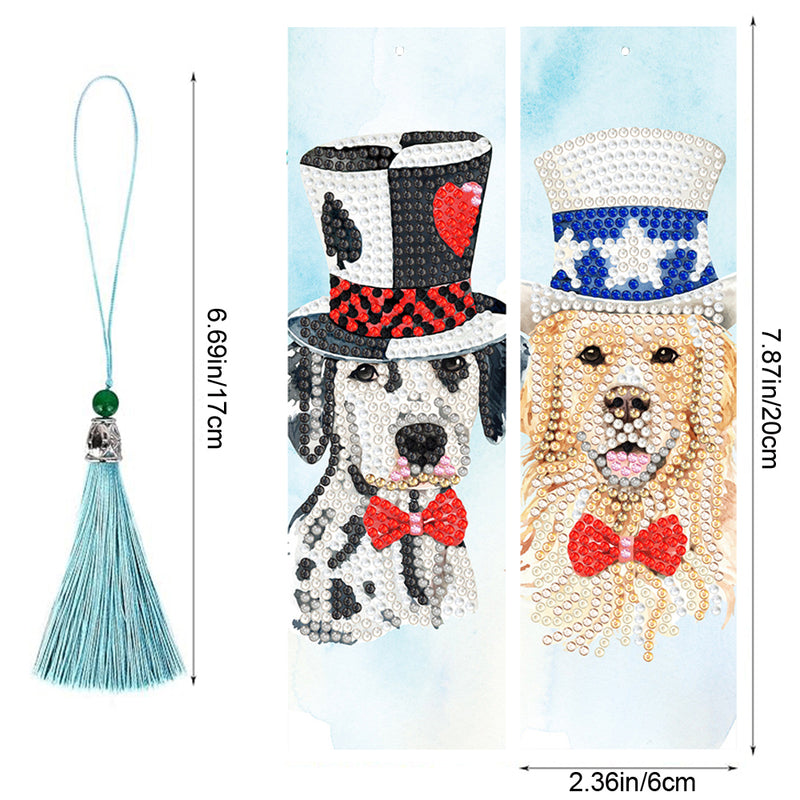 2Pcs American Independence Day Dog Leather Bookmark Diamond Painting Kits