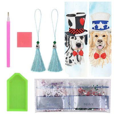 2Pcs American Independence Day Dog Leather Bookmark Diamond Painting Kits