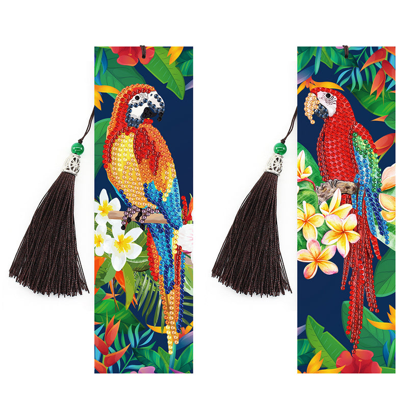 2Pcs Colorful Parrot Leather Bookmark Diamond Painting Kits