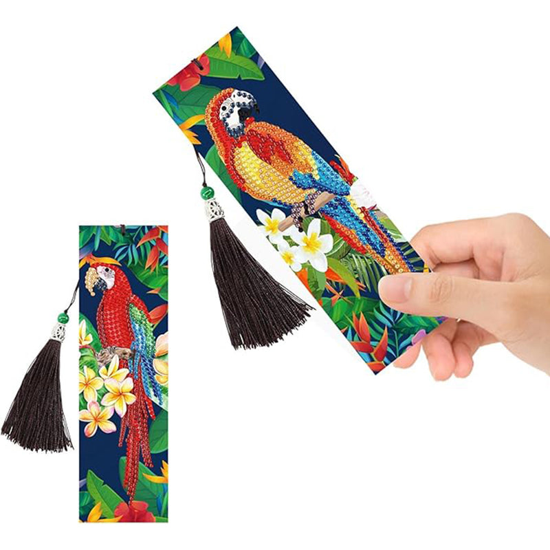 2Pcs Colorful Parrot Leather Bookmark Diamond Painting Kits