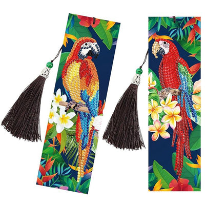 2Pcs Colorful Parrot Leather Bookmark Diamond Painting Kits