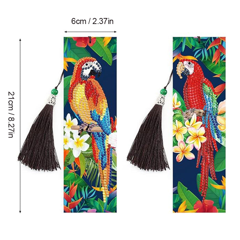 2Pcs Colorful Parrot Leather Bookmark Diamond Painting Kits