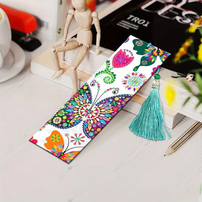 2Pcs Butterfly and Flowers Leather Bookmark Diamond Painting Kits