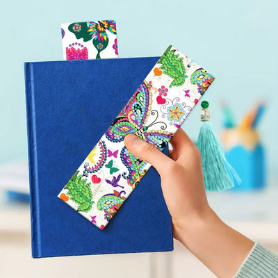 2Pcs Butterfly and Flowers Leather Bookmark Diamond Painting Kits