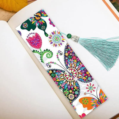 2Pcs Butterfly and Flowers Leather Bookmark Diamond Painting Kits