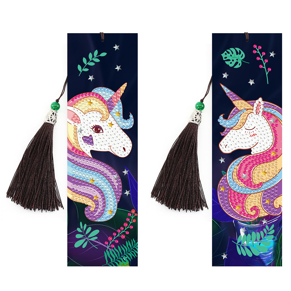 2Pcs Colorful Unicorn Leather Bookmark Diamond Painting Kits