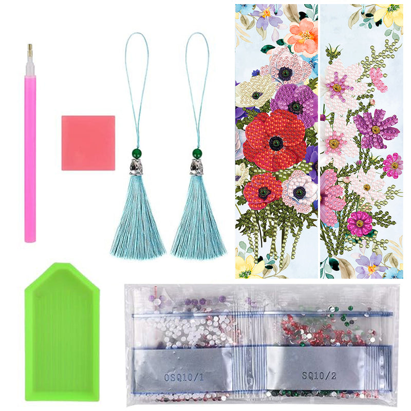 2Pcs Poppy Flowers Leather Bookmark Diamond Painting Kits