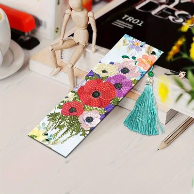 2Pcs Poppy Flowers Leather Bookmark Diamond Painting Kits