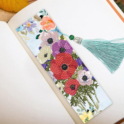 2Pcs Poppy Flowers Leather Bookmark Diamond Painting Kits