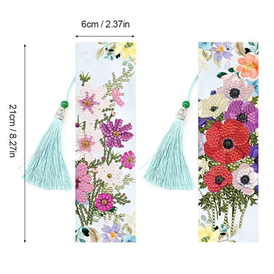 2Pcs Poppy Flowers Leather Bookmark Diamond Painting Kits