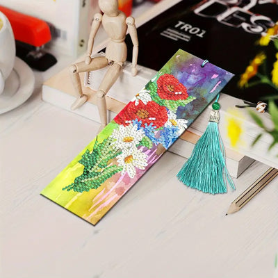 2Pcs Tulip Poppy and Daisy Leather Bookmark Diamond Painting Kits